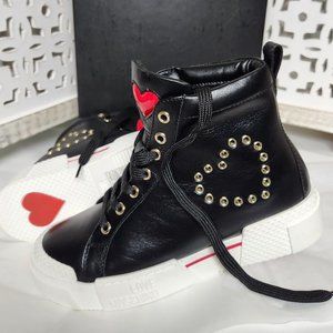 Love Moschino Calfskin Studded Heart Hi Top US 8 NIB